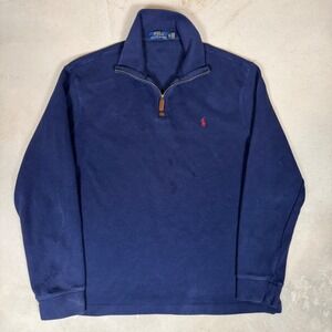 Polo Ralph Lauren Mens XL Navy Blue Quarter Zip Pullover Sweater Red Pony Logo